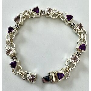 Michael Dawkins 925 Amethyst Rose de France Trillion Link Bracelet 7.5"